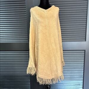 Fall Closet Staple, Fringed Neutral Tan Mohair Poncho, O/S